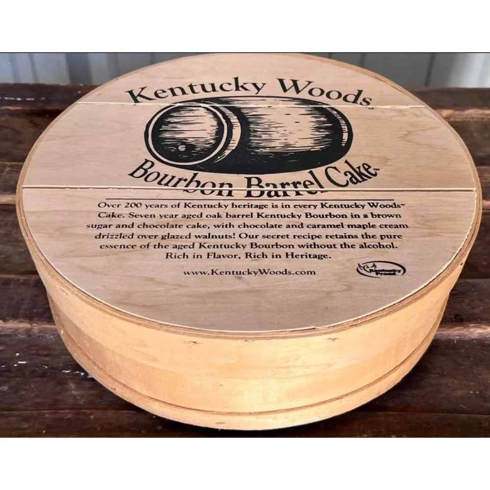 Kentucky Woods Bourbon Barrel Cake Wooden Lid Box Container Decor Collectible
